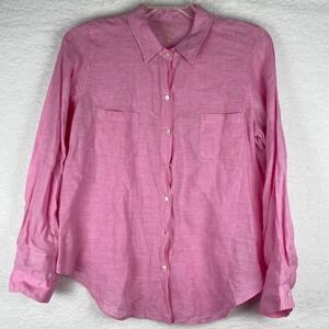 Lilly Pulitzer Women's L Pink Linen Button Down Shirt Long Sleeve Pockets
